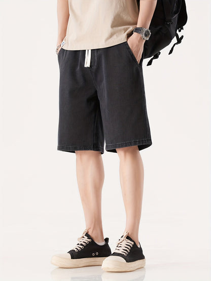 Herre Denim Shorts Løs Pasform Fritid Knæhøj
