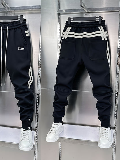 Pantaloni da jogging da uomo sportivi con bande laterali, coulisse e bottoni in vita