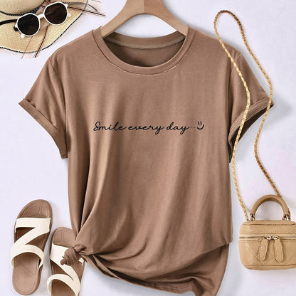 Damen T-Shirt mit Slogan-Print und lässigem Stil – Perfekt für Freizeit und Sommer