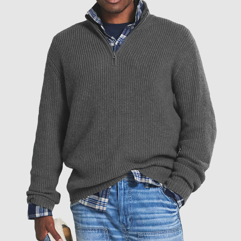 Męski sweter dziany business-casual ze stójką i zamkiem – Modny look na czas wolny i do biura