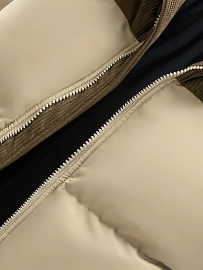 Steppjacke mit Kapuze für Herren, Zweifarbig, Khaki-Beige