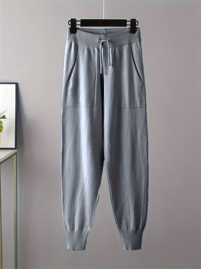Set da donna in maglia con pullover con scollo a V e pantaloni da jogging