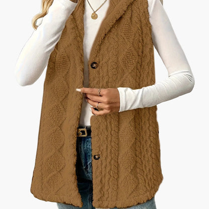 Gilet en maille élégant pour femme avec capuche et boutons – Parfait pour les loisirs et le quotidien