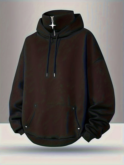 Unisex-hoodie zwart met hoge kraag en ritssluiting