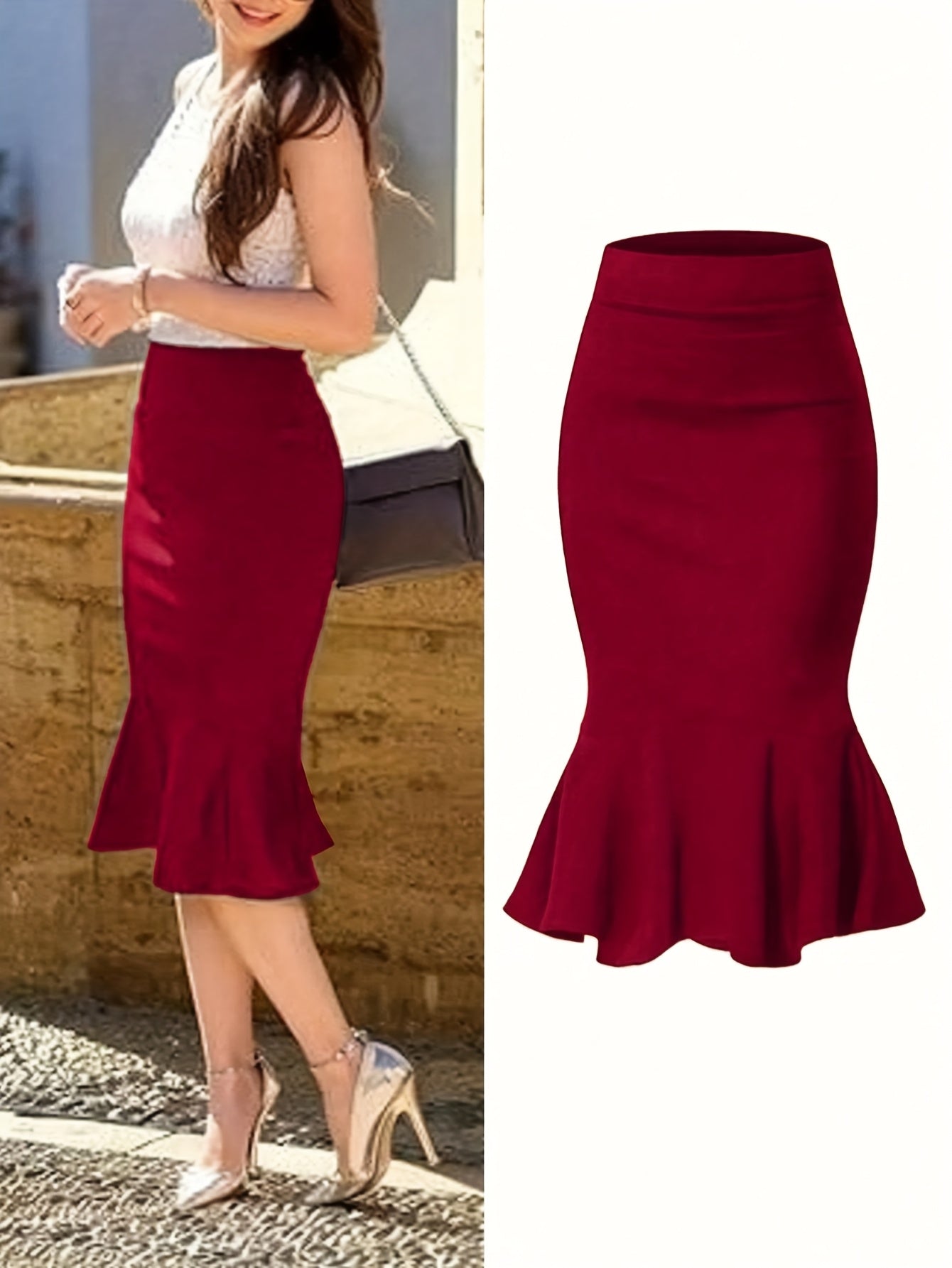 Dame Fishtail Midinederdel Elegant Business Feststil