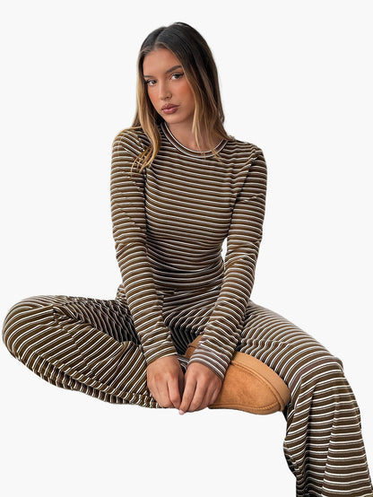 Damen Freizeit Zweiteiler Set mit Streifen – Bequemer Lounge- und Freizeitanzug