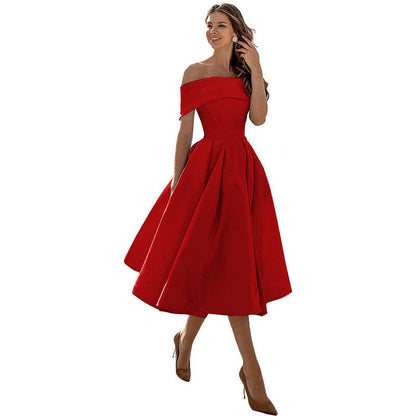 Michelle – Casual strapless satijnen feestjurk