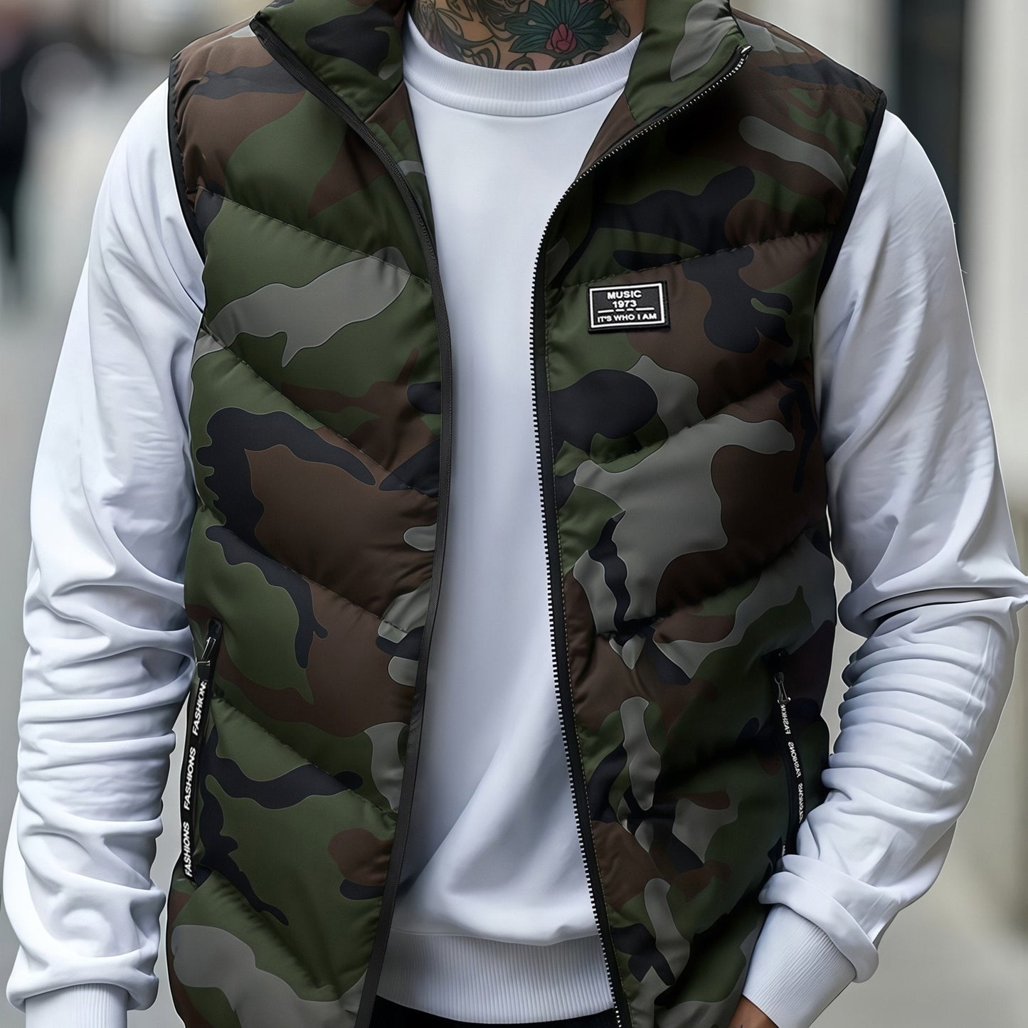 Gilet trapuntato mimetico da uomo con collo alto – gilet imbottito da outdoor