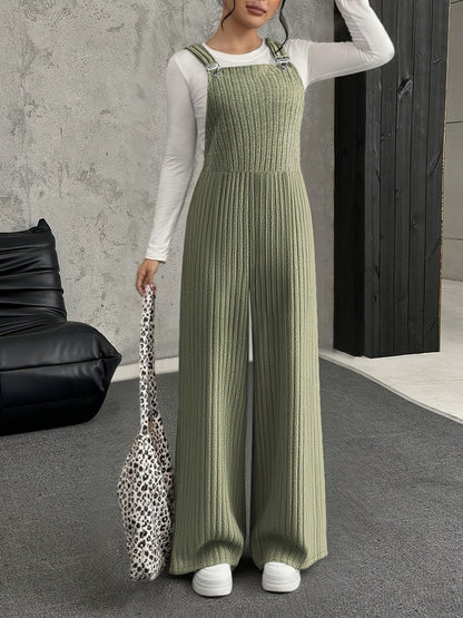 Mono para mujer de punto acanalado, pierna ancha, gris, peto enterizo