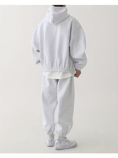 Completo unisex con felpa con cappuccio e cerniera e pantaloni da jogging, comodo completo sportivo loungewear