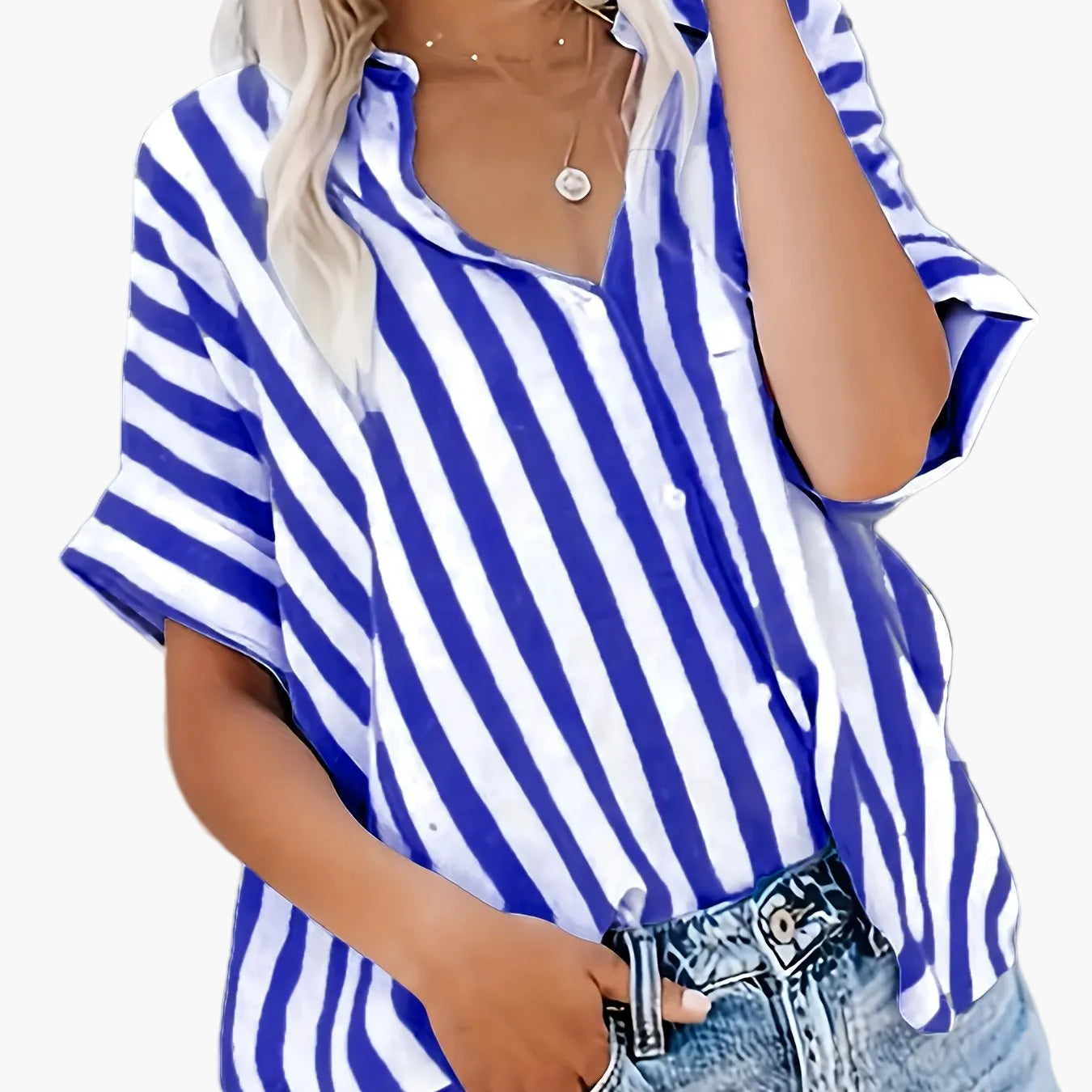 Dame afslappet stribet oversize bluse til sommer – elegant fritidsstil