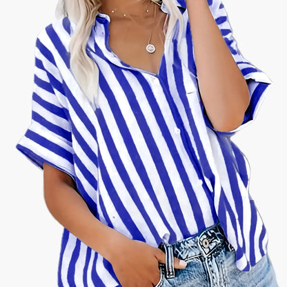 Dame afslappet stribet oversize bluse til sommer – elegant fritidsstil