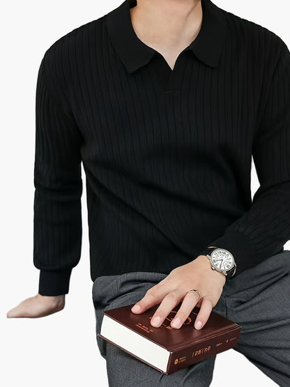 Polo de punto para hombre con estructura de canalé – Look casual elegante para otoño e invierno