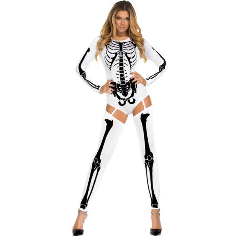 Dam Halloween Skelett Kostym – Sexig Overall för Halloweenfester & Kusliga Evenemang