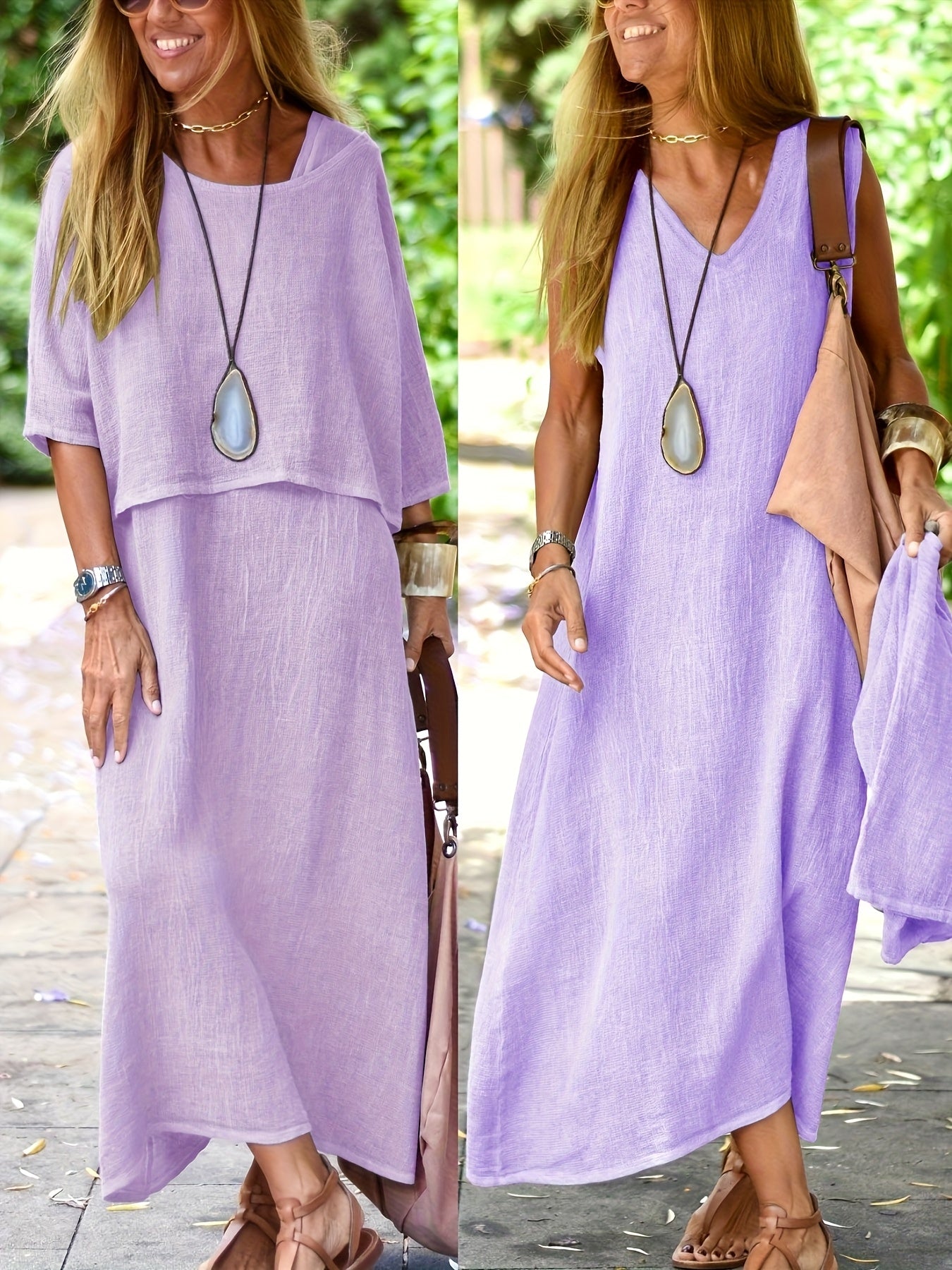 Damen Zweiteiliges Maxikleid Set – Lässiges Sommerkleid mit Überwurf, Eleganter Freizeitstil