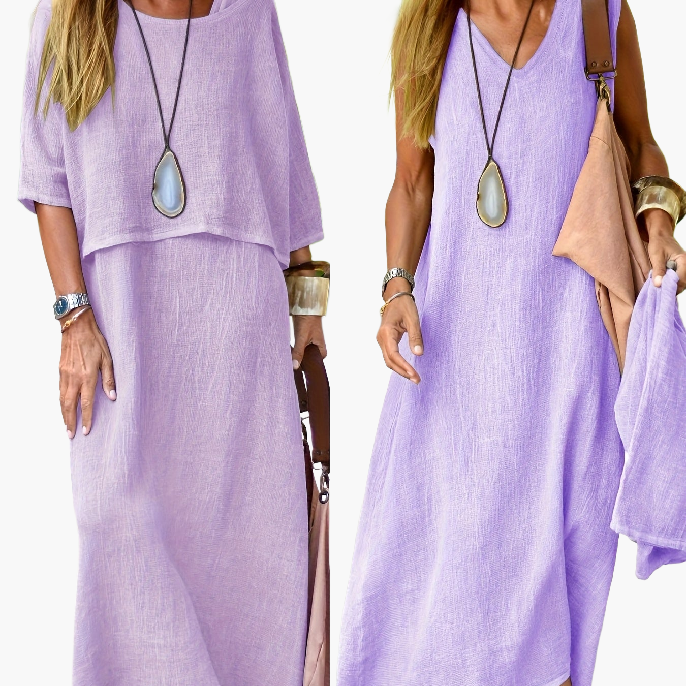 Damen Zweiteiliges Maxikleid Set – Lässiges Sommerkleid mit Überwurf, Eleganter Freizeitstil