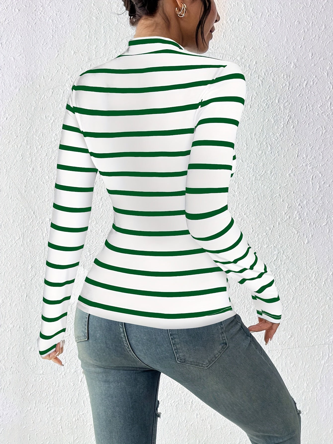 Damen Langarmshirt gestreift Rollkragen weiß-schwarz schmal geschnitten