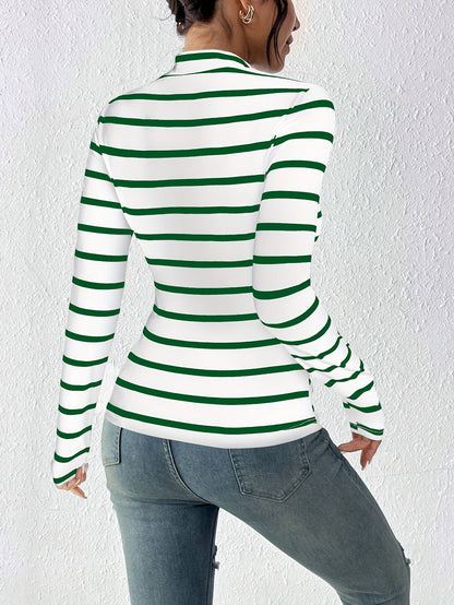 Damen Langarmshirt gestreift Rollkragen weiß-schwarz schmal geschnitten
