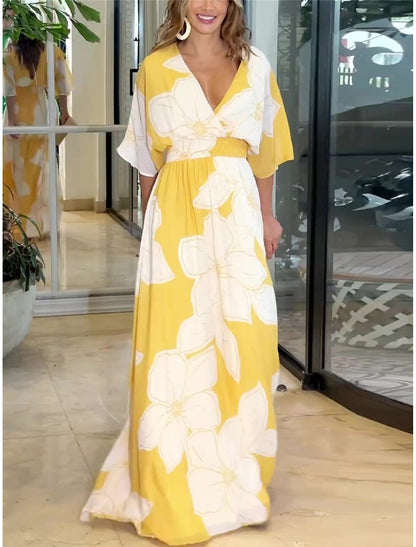 Vestido largo elegante para mujer con estampado floral estilo boho de verano para tiempo libre y vacaciones