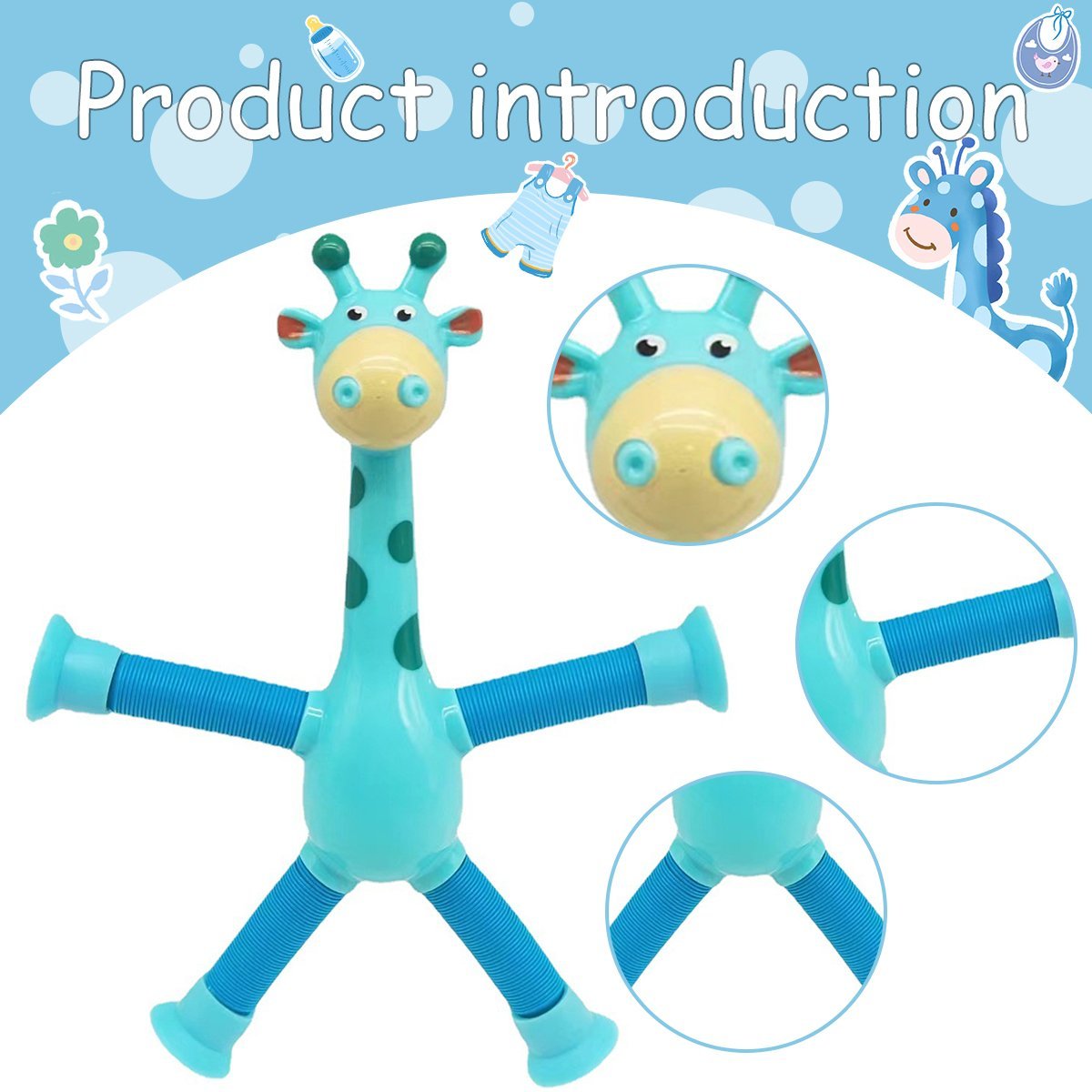 Kinder cartoon giraffe fidget speelgoed – telescopische zuignap anti-stress speelfiguur – unisex, sensorisch leerspeelgoed