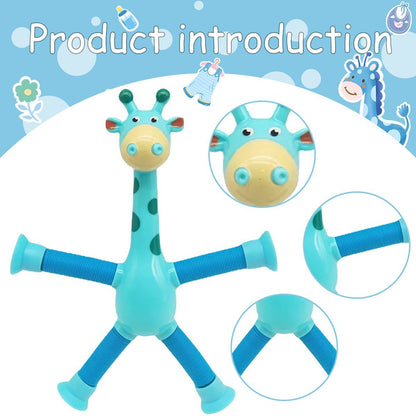 Kinder cartoon giraffe fidget speelgoed – telescopische zuignap anti-stress speelfiguur – unisex, sensorisch leerspeelgoed