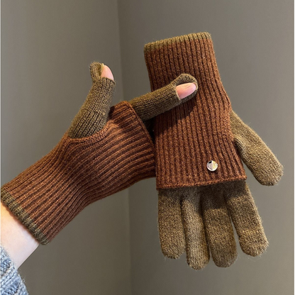 Strickhandschuhe mit abnehmbaren Fäustling-Aufsatz Beige Grau Zweifarbig