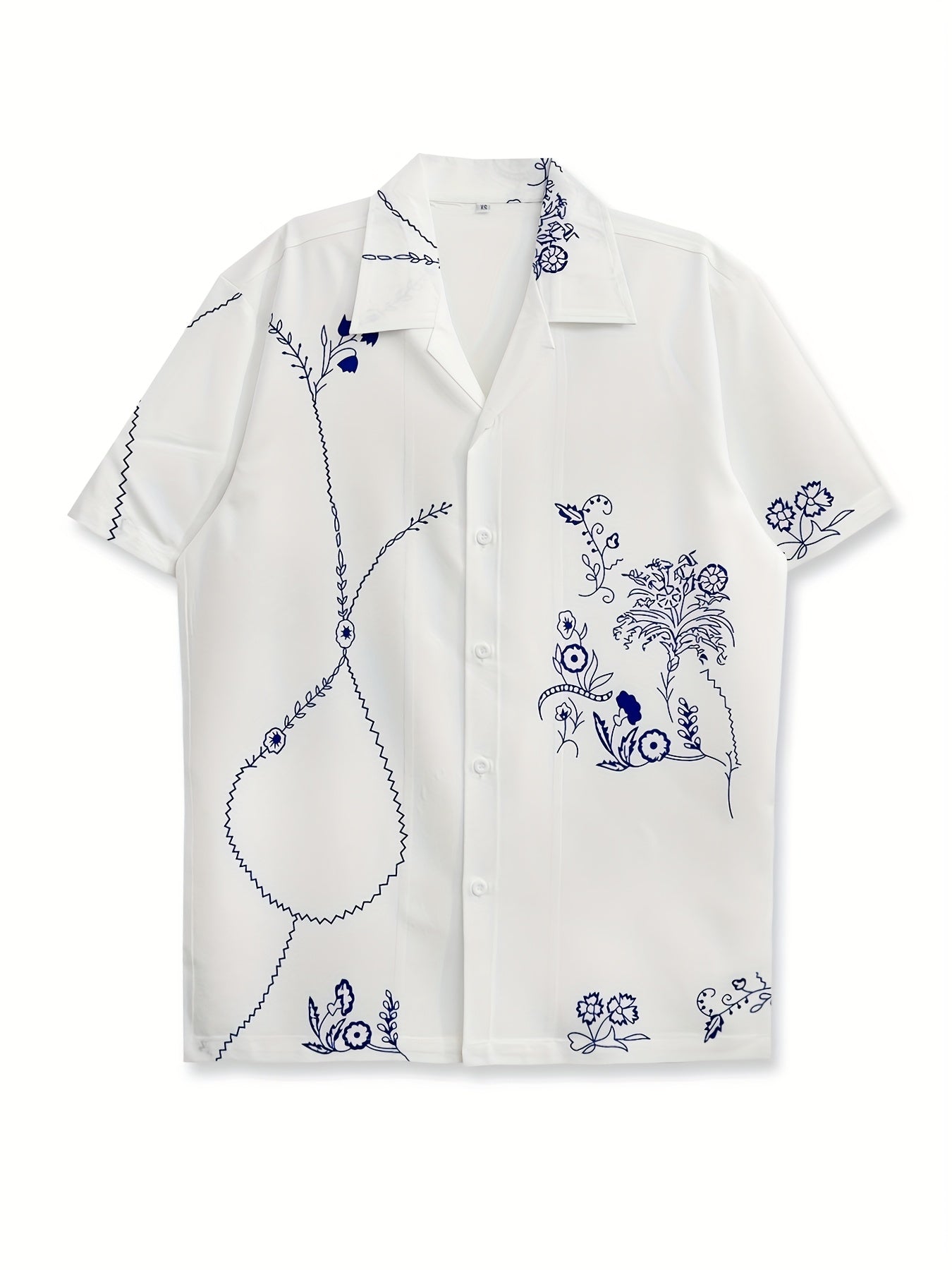 Camisa de manga corta para hombre estilo resort con bordado floral artístico – Estilo casual moderno
