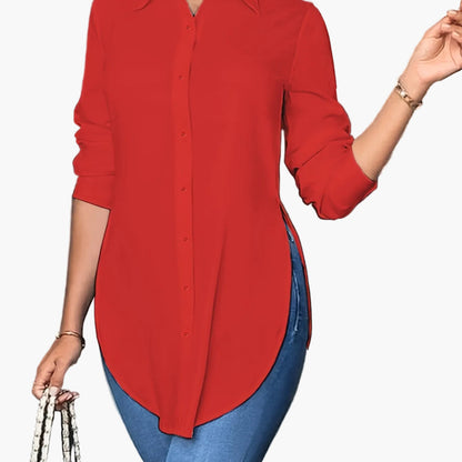 Damen Langarm Bluse Elegant Büro Freizeit – Lockere Hemdbluse für Alltag und Business