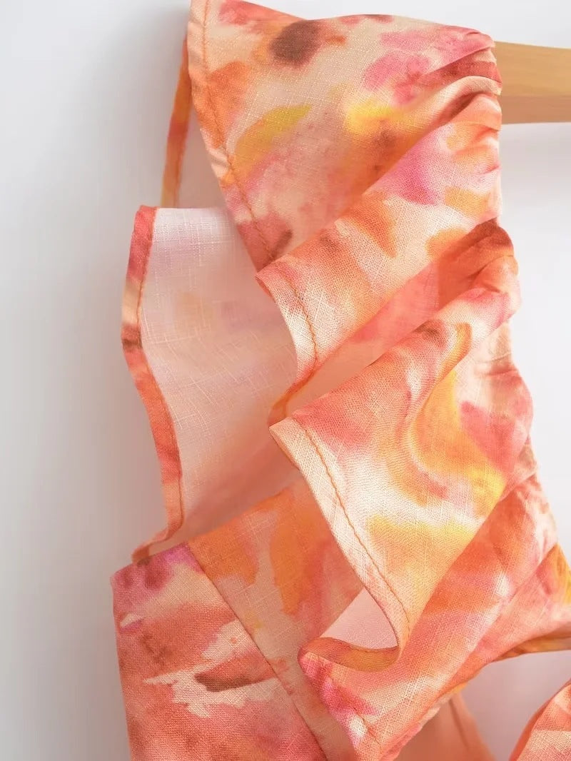 Abito lungo da donna con ruches e volant – Elegante abito estivo per tempo libero e vacanze