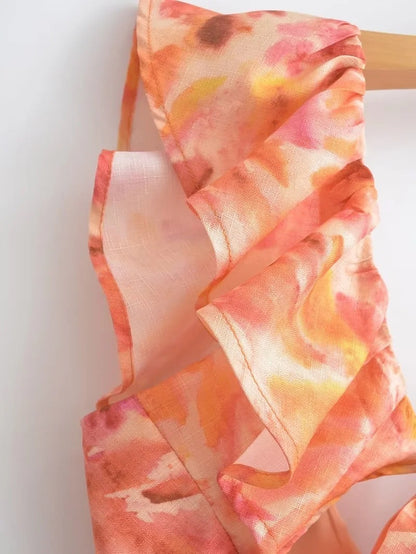 Abito lungo da donna con ruches e volant – Elegante abito estivo per tempo libero e vacanze