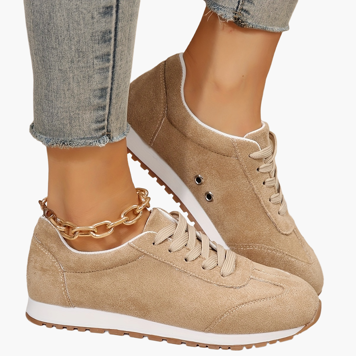 Sneaker donna classiche comode con lacci per tempo libero, quotidiano e passeggiate