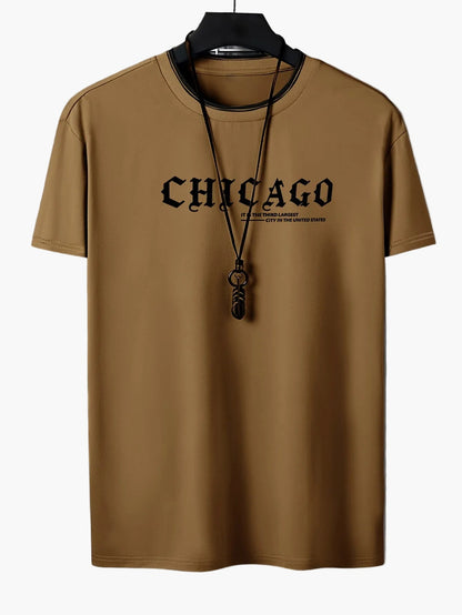 Herre T-shirt i streetwear-stil med "Chicago" print – afslappet sommeroverdel