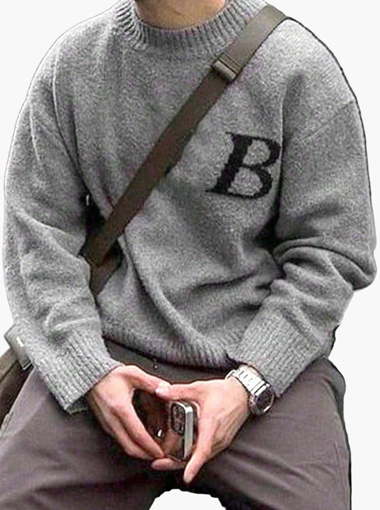 Herren Streetstyle Pullover mit Buchstaben-Detail und lockerem Schnitt – Ideal für Herbst & Winter