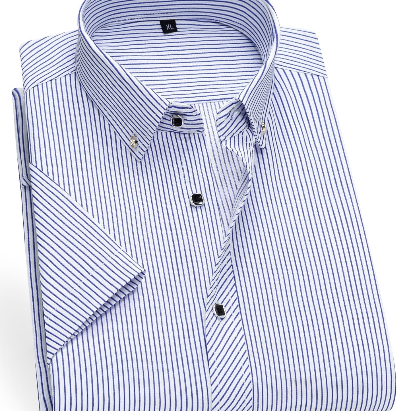 Camicia da uomo a maniche corte business con classiche righe e colletto moderno – Elegante outfit casual e da ufficio