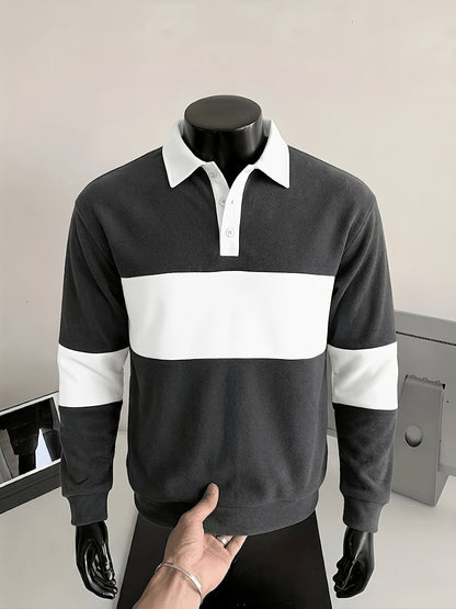 Polo da uomo a maniche lunghe, a righe, con colletto