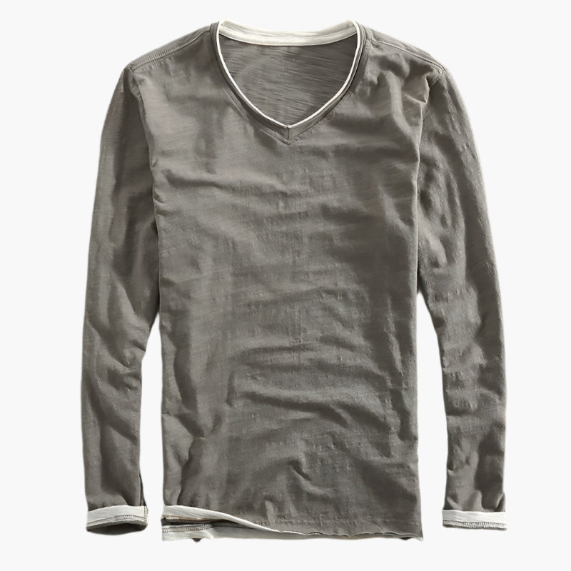 Maglia a maniche lunghe da uomo con effetto a strati e scollo a V – Maglia casual moderna per tutti i giorni