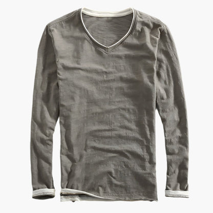 Maglia a maniche lunghe da uomo con effetto a strati e scollo a V – Maglia casual moderna per tutti i giorni