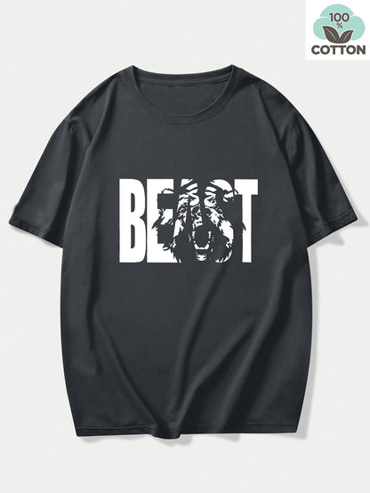 Herren T-Shirt im Urban Style mit „BEAST“-Print – Oversize, Streetwear, Motivdruck