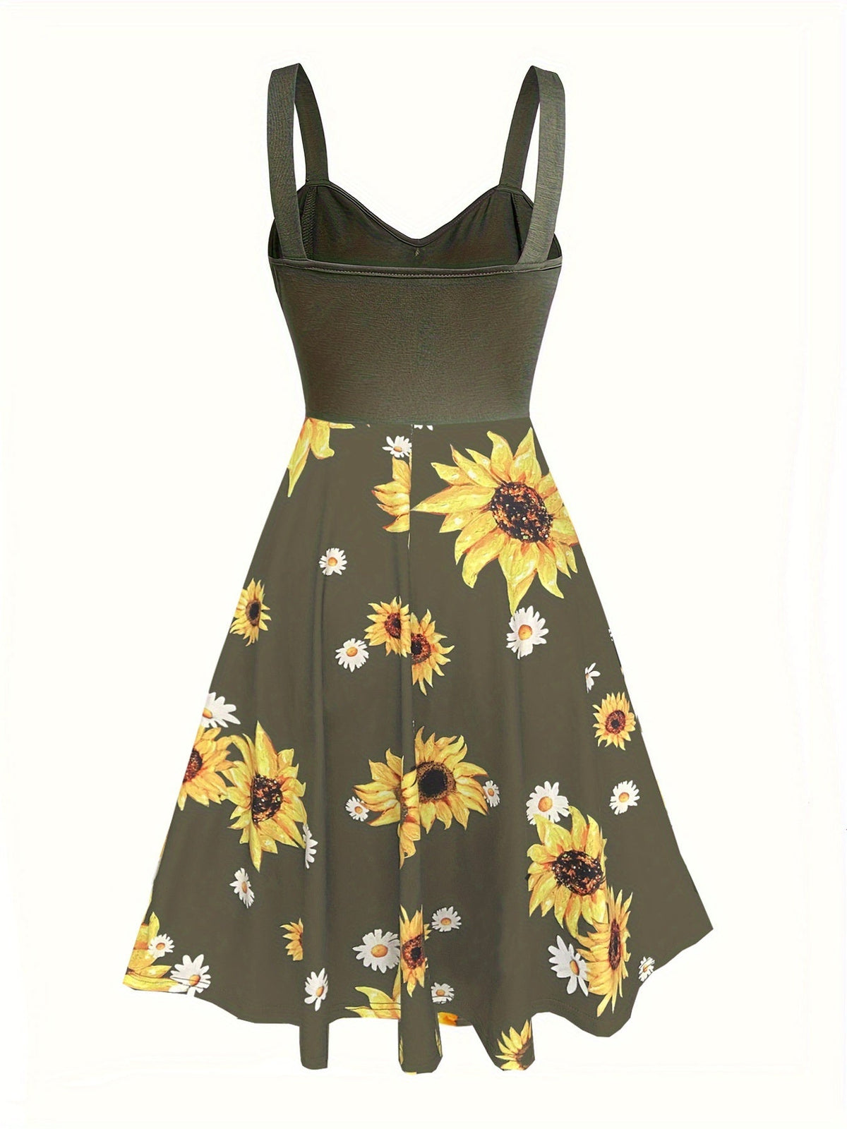 Damen Vintage Sommerkleid mit Sonnenblumenmuster und Knopfleiste – Elegantes Freizeitkleid für Frühling und Sommer