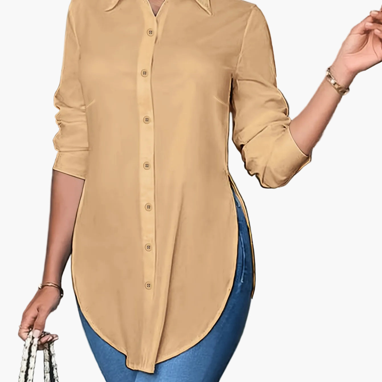 Damen Langarm Bluse Elegant Büro Freizeit – Lockere Hemdbluse für Alltag und Business