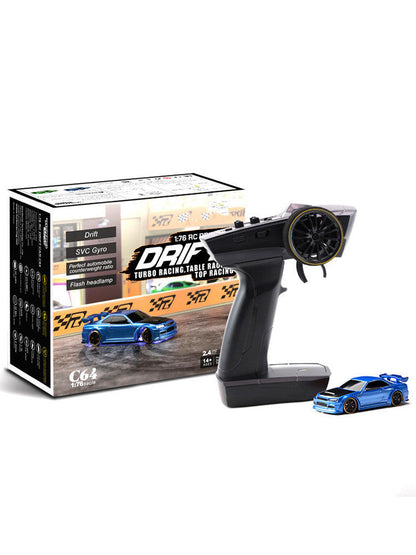 1:76 RC driftbil C64 – turbo racermodelbil til drenge fra 14 år, fjernstyret driftbil med gyro og LED-forlygter