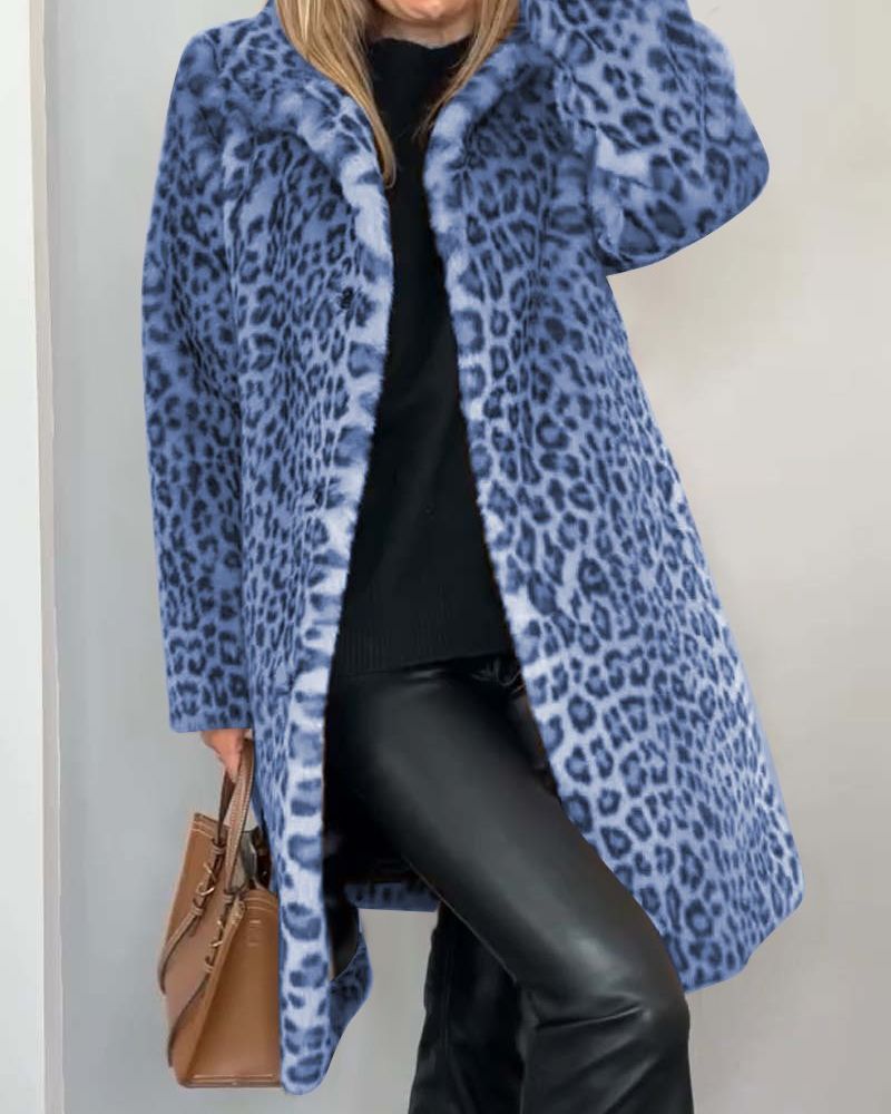 Lysandra | Lange damesmantel met luipaardprint