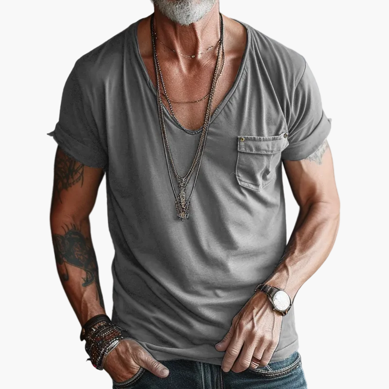 Herre V-udskåret T-shirt med brystlomme i afslappet streetstyle til hverdag og fritid