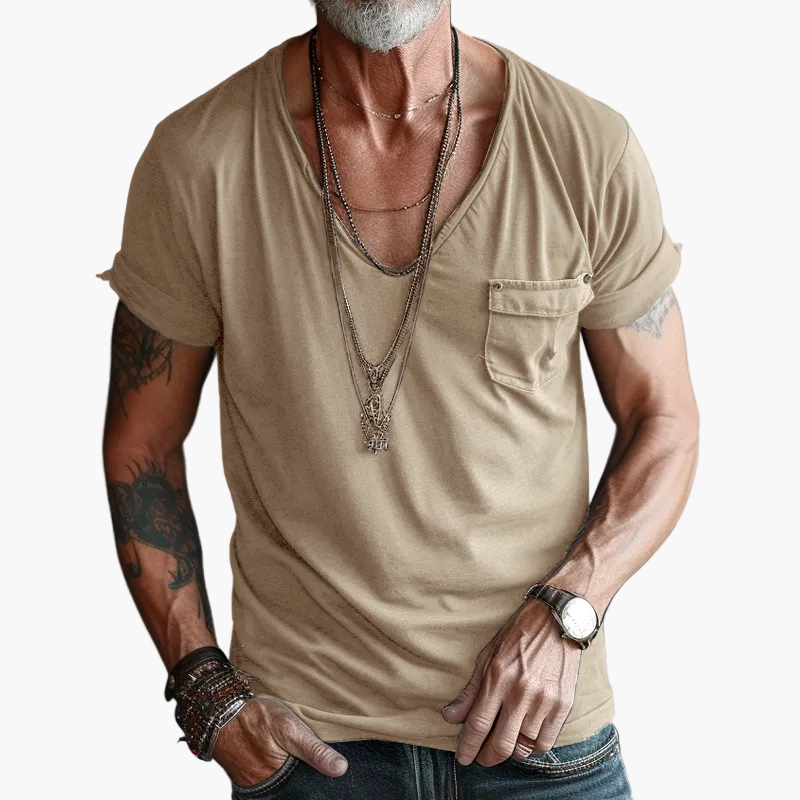 Herre V-udskåret T-shirt med brystlomme i afslappet streetstyle til hverdag og fritid