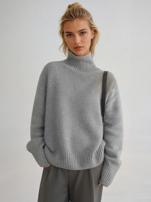 Dam Polotröja i Oversize-look – Stilfull Stickning för Höst och Vinter