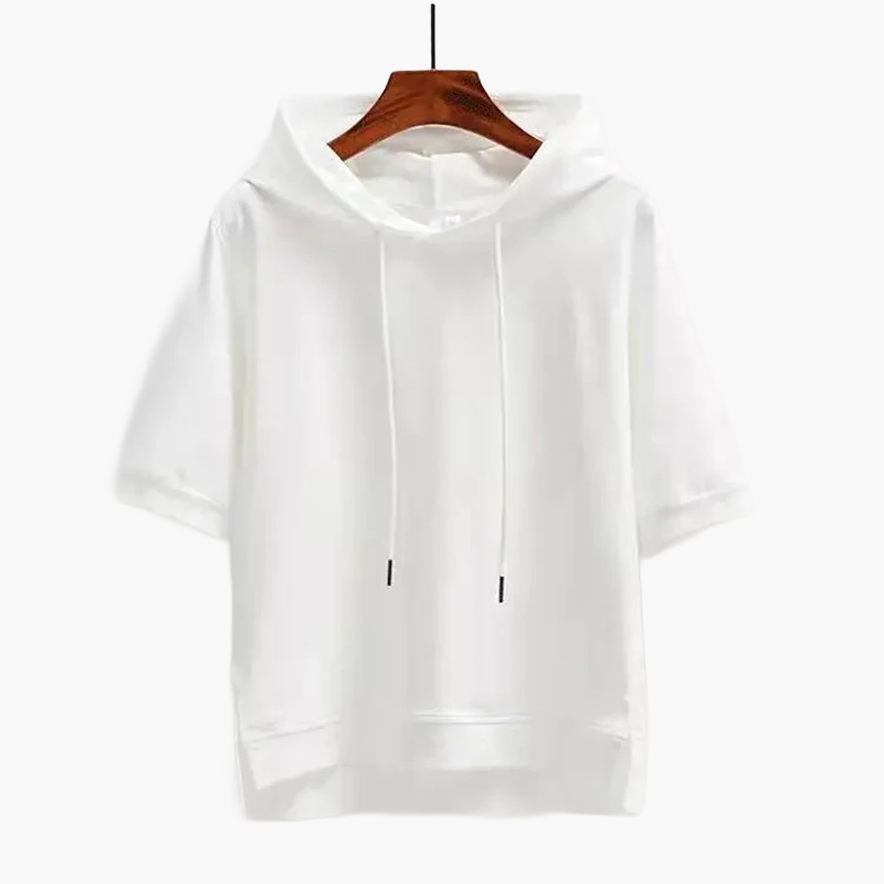 Sweat à capuche manches courtes femme coupe boxy décontractée