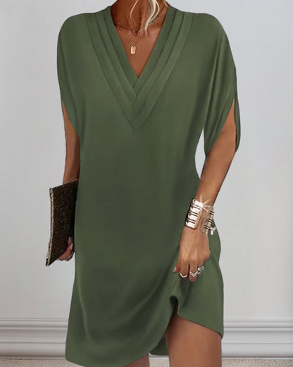Damen Kleid mit V-Ausschnitt und modernen Schlitzärmeln – Eleganter Freizeitstil für Alltag und Events