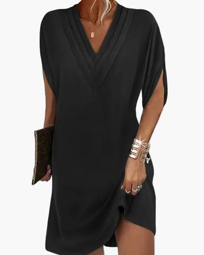 Damen Kleid mit V-Ausschnitt und modernen Schlitzärmeln – Eleganter Freizeitstil für Alltag und Events