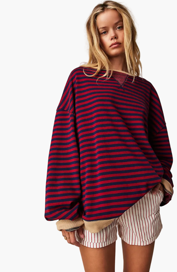 Damen Freizeit Oversize Streifenpullover – Modischer Relax-Look für Alltag und Freizeit