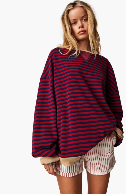 Damen Freizeit Oversize Streifenpullover – Modischer Relax-Look für Alltag und Freizeit